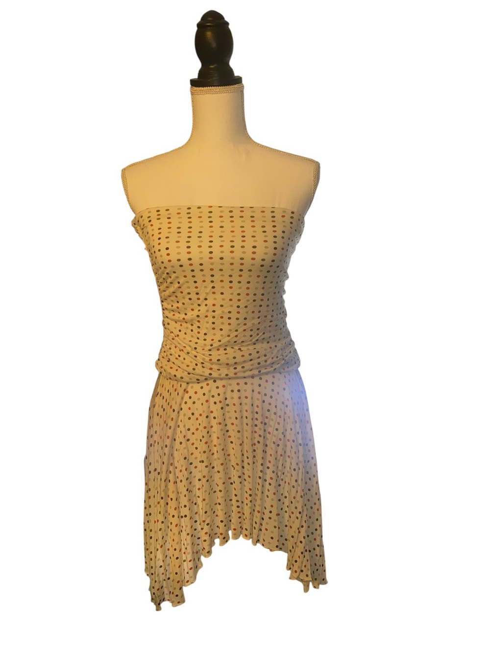 Y2K Vintage Polka Dot Fairy Asymmetrical hem Strapless Dress Small Body Central